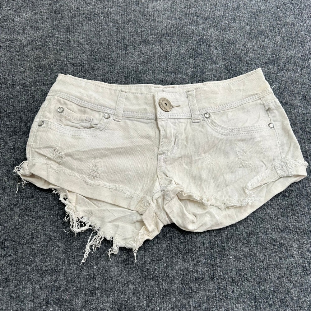 Almost Famous Shorts Womens Size 3 Corduroy Distressed Low Rise Embellished